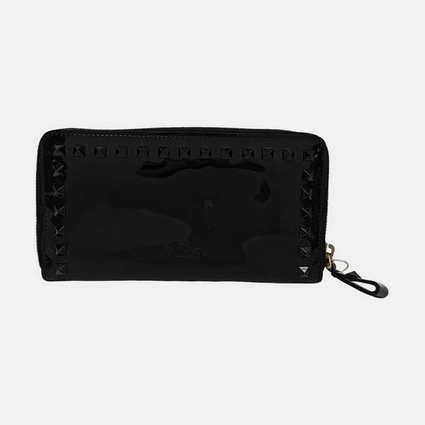 Rockstud Patent Leather Black Wallet