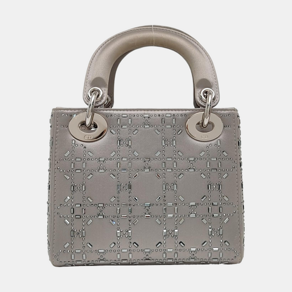 Authenticated pre-owned  Lady Dior Mini Silk Satin Grey - Tote Bag at Looply