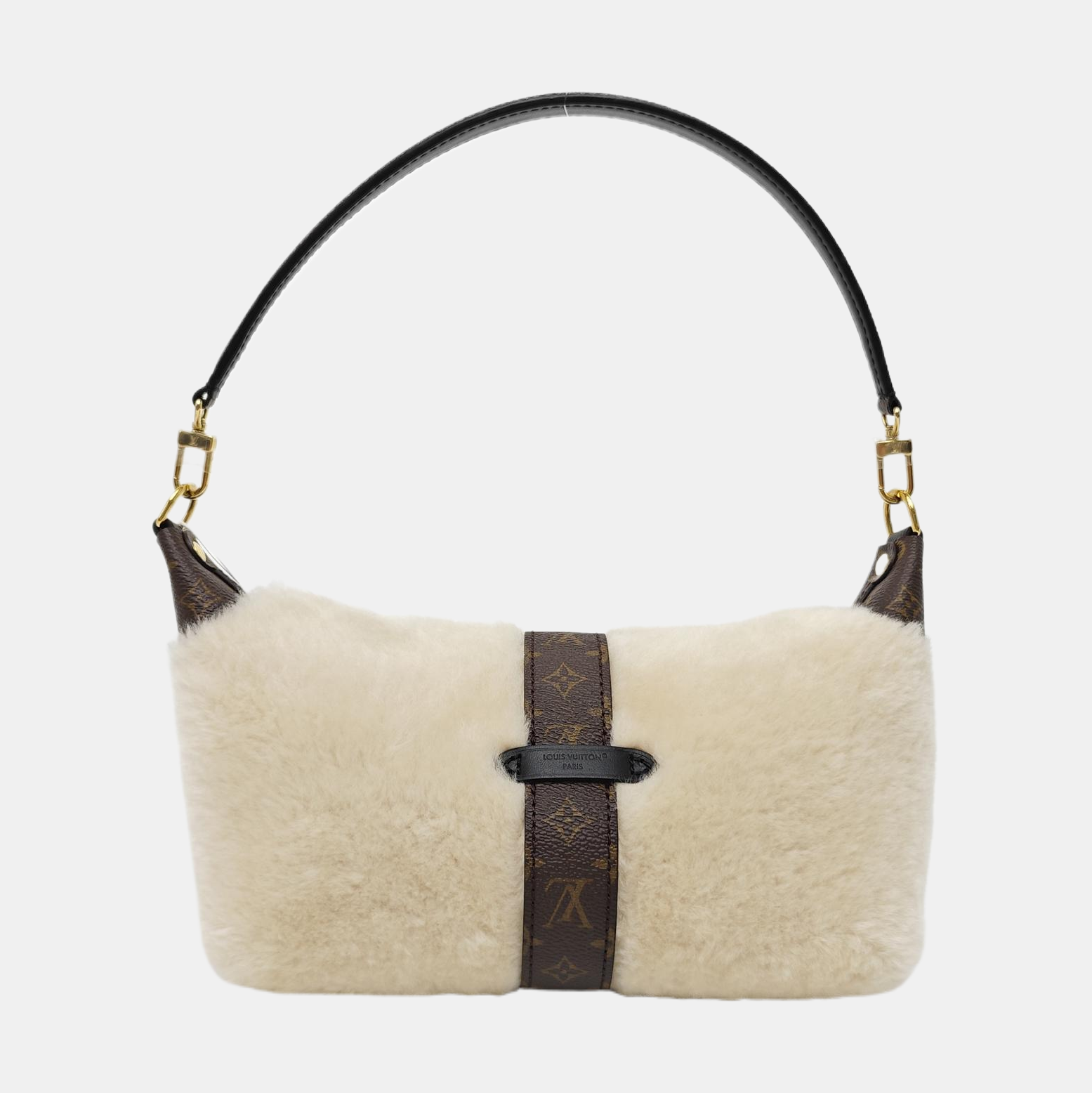 Fur Top Handle Bag Beige
