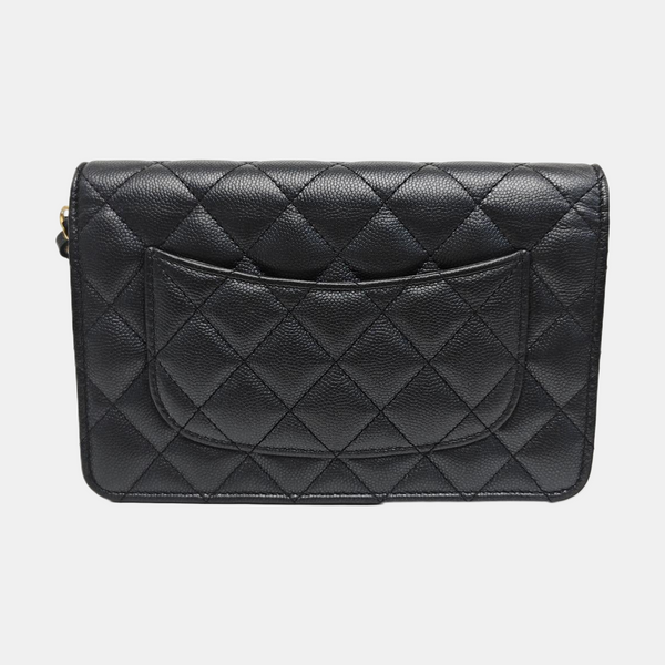 Quilted Grained Calfskin Shoulder Bag Black