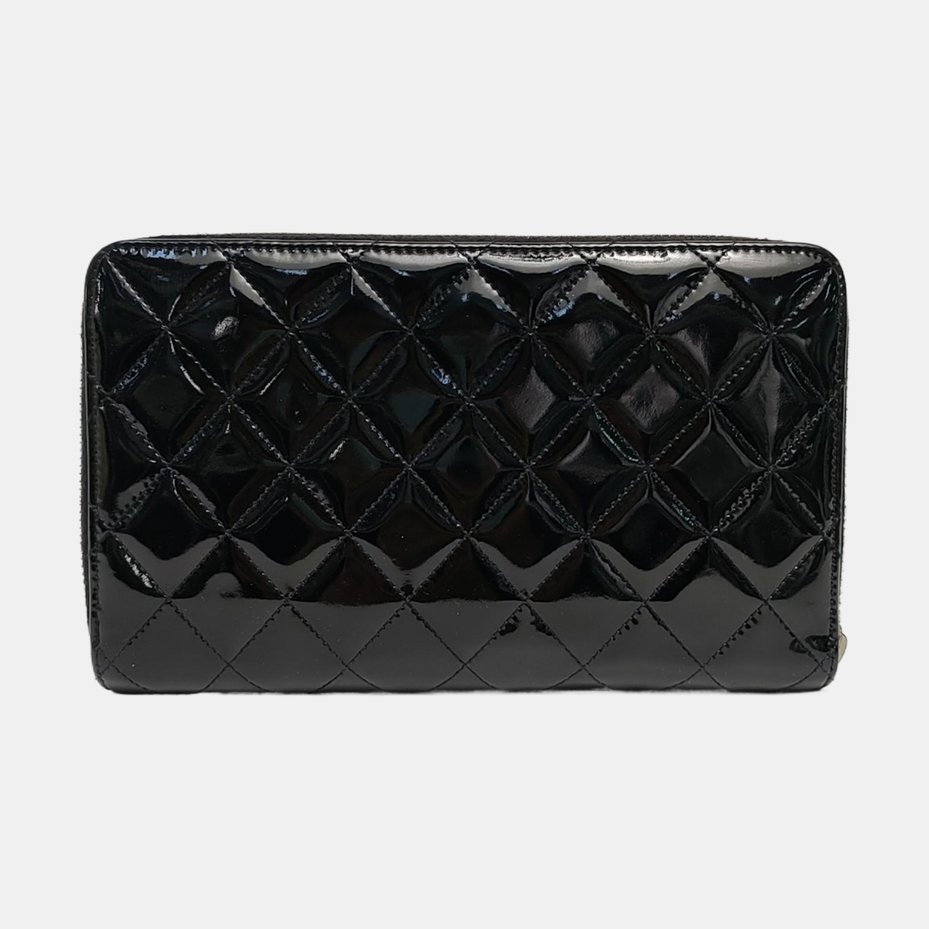 Quilted Patent Calfskin Wallet Black