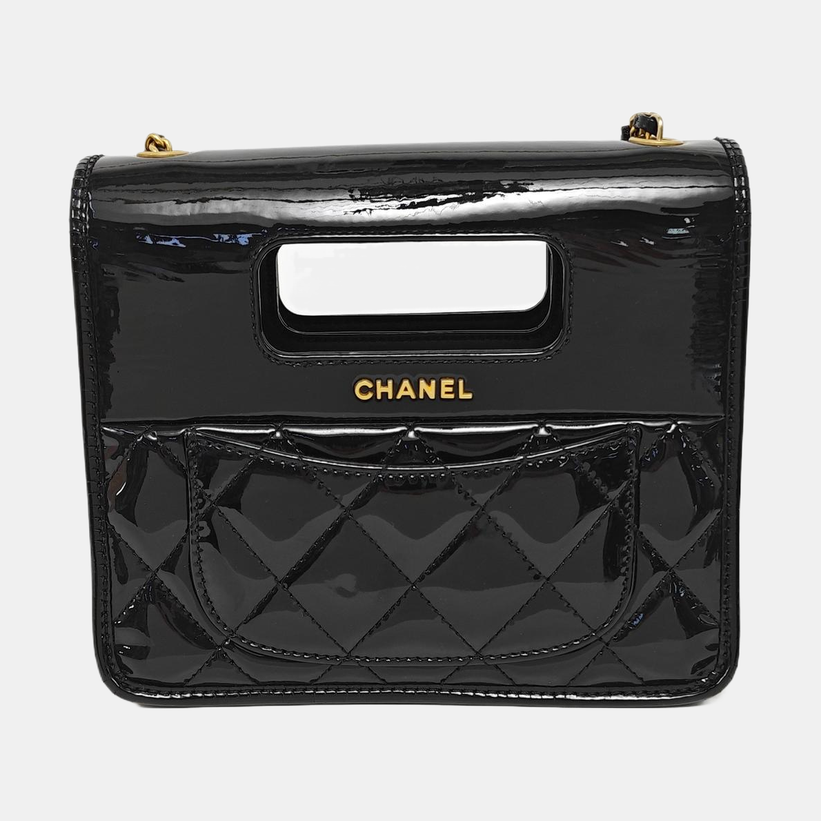 Quilted Patent Leather Mini Black