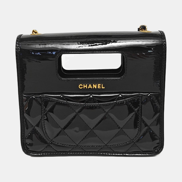 Quilted Patent Leather Mini Black