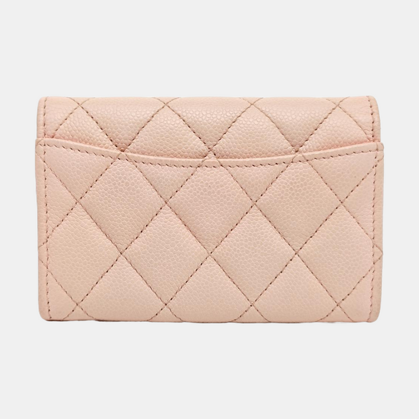 CLASSIC FLAP Quilted Grained Calfskin Pink Card Holder