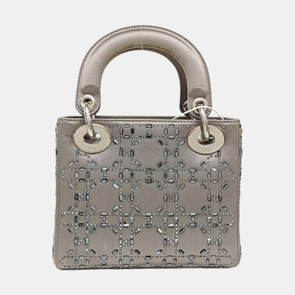 Lady Dior Mini Cannage Silk Satin Gray