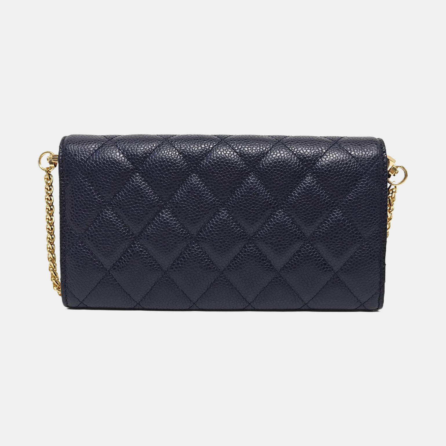 CLASSIC FLAP Mini Quilted Grained Calfskin Blue Wallet