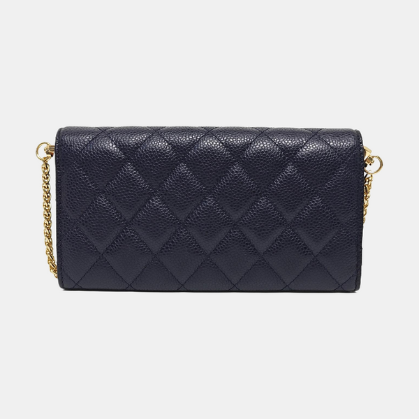 CLASSIC FLAP Mini Quilted Grained Calfskin Blue Wallet