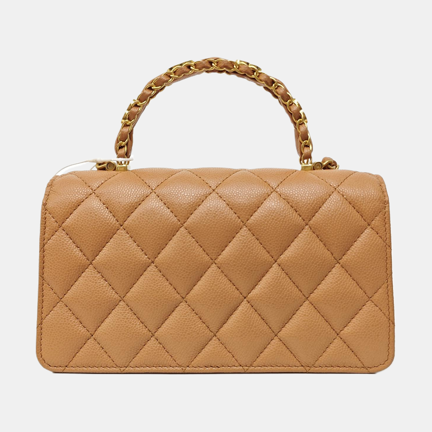 Quilted Grained Calfskin Shoulder Bag Beige