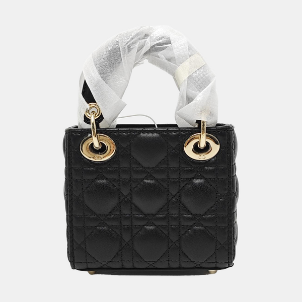 Authenticated pre-owned  Lady Dior Super Mini Quilted Lambskin Black - Tote Bag at Looply
