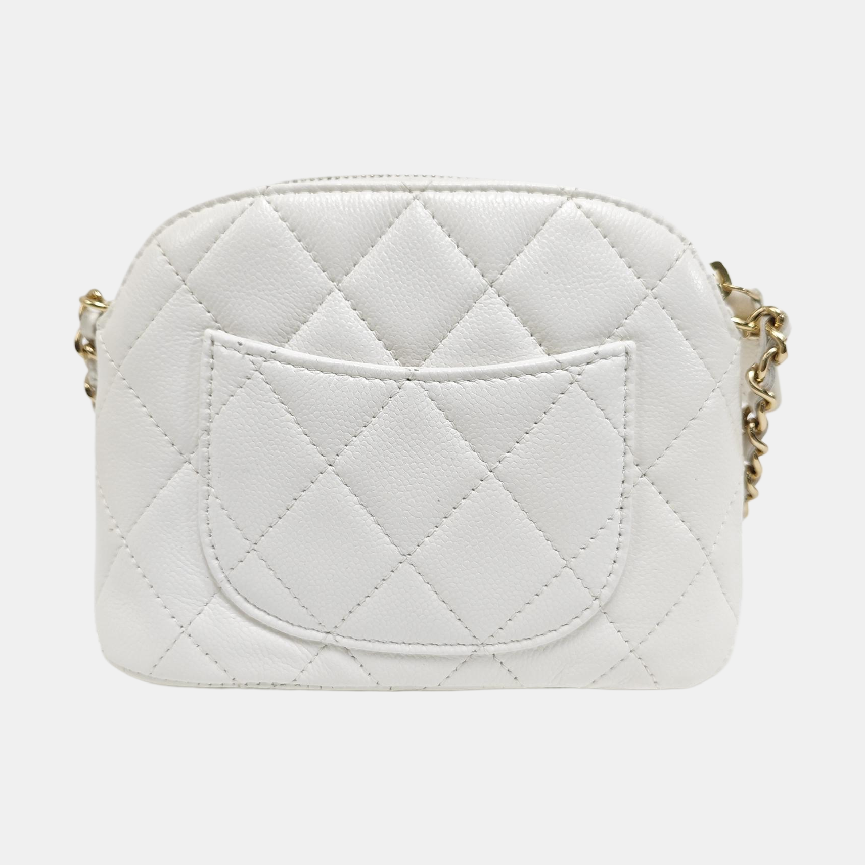 Quilted Grained Calfskin Shoulder Bag White