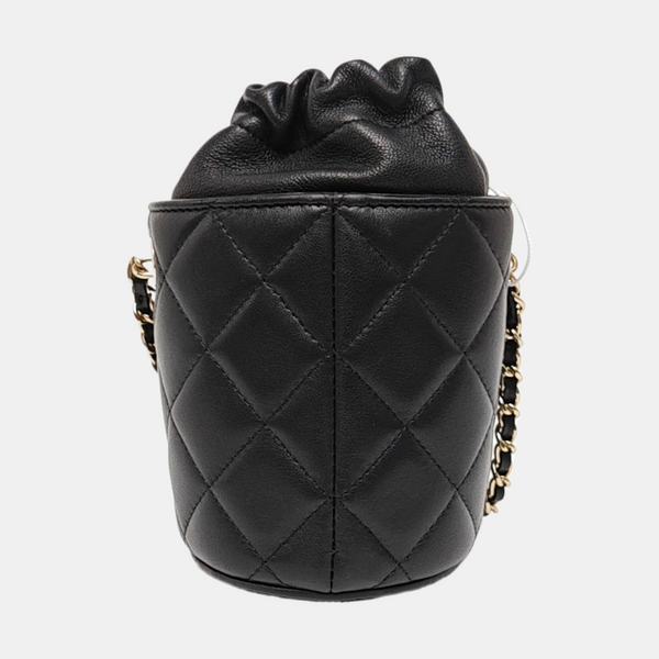 Quilted Lambskin Bucket Bag Black