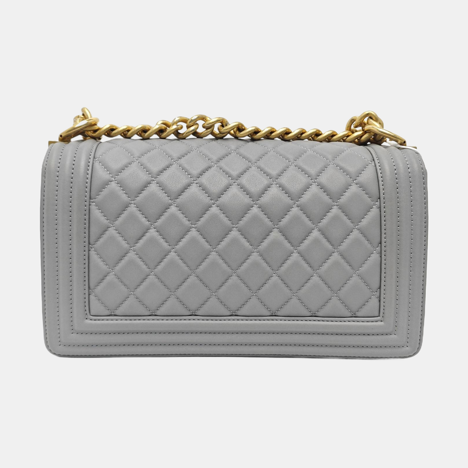 BOY CHANEL Medium Quilted Grained Calfskin Gray