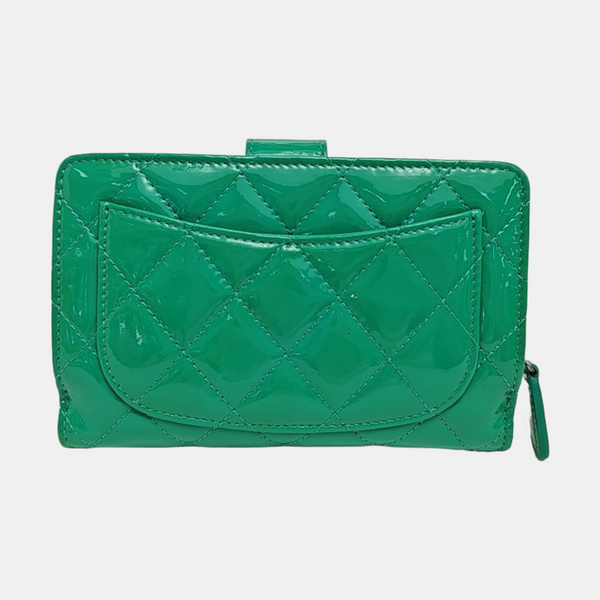 Quilted Patent Leather Wallet Green