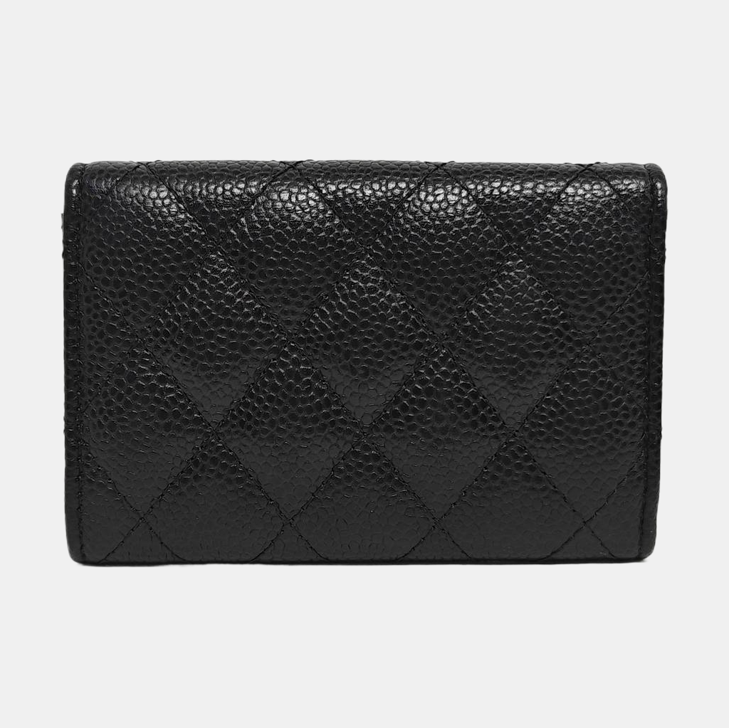 Quilted Grained Calfskin Card Holder Black