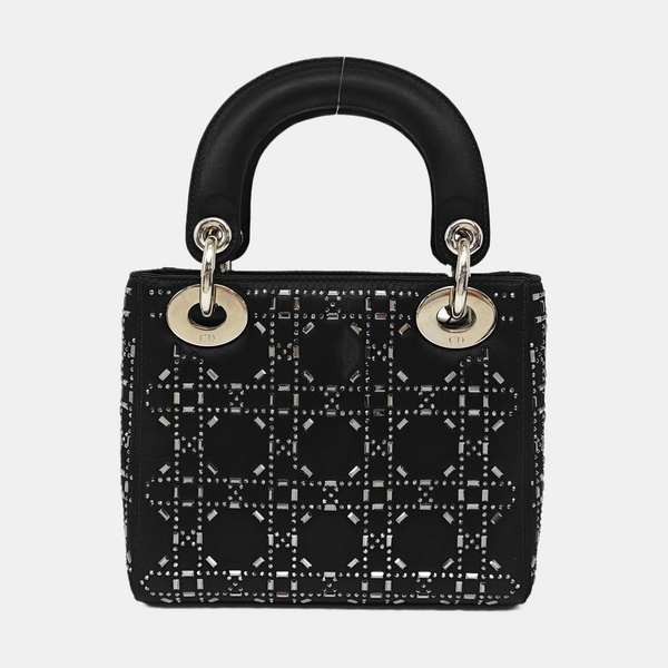 Lady Dior Mini Cannage Silk Satin Black