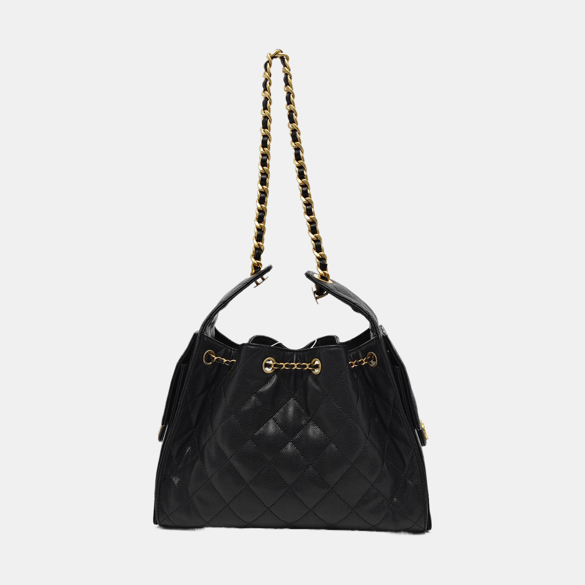 CHANEL 25 Small Quilted Grained Calfskin Black