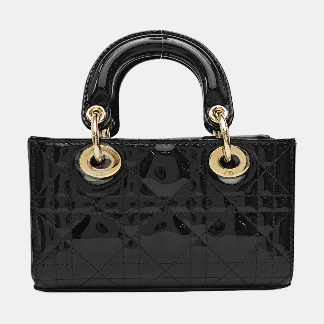 Lady Dior Super Mini Cannage Patent Leather Black