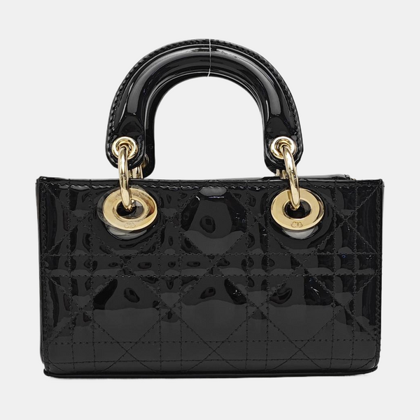 Lady Dior Super Mini Cannage Patent Leather Black