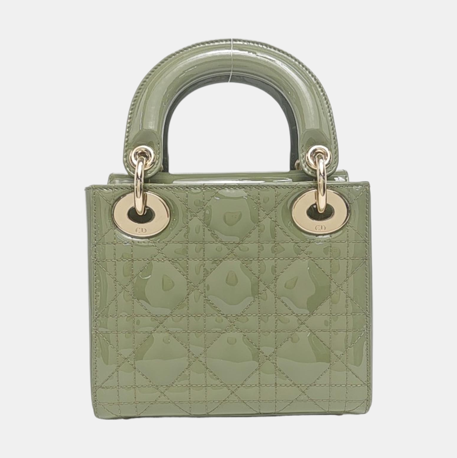 Authenticated pre-owned  Lady Dior Mini Quilted Patent Calfskin Green - Tote Bag at Looply