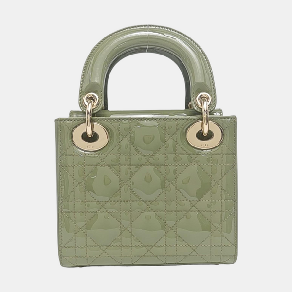 Authenticated pre-owned  Lady Dior Mini Quilted Patent Calfskin Green - Tote Bag at Looply