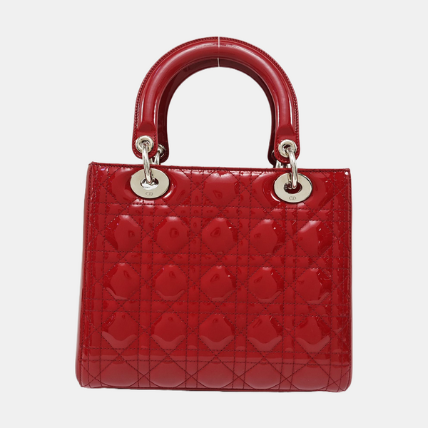 Lady Dior Medium Cannage Patent Leather Red