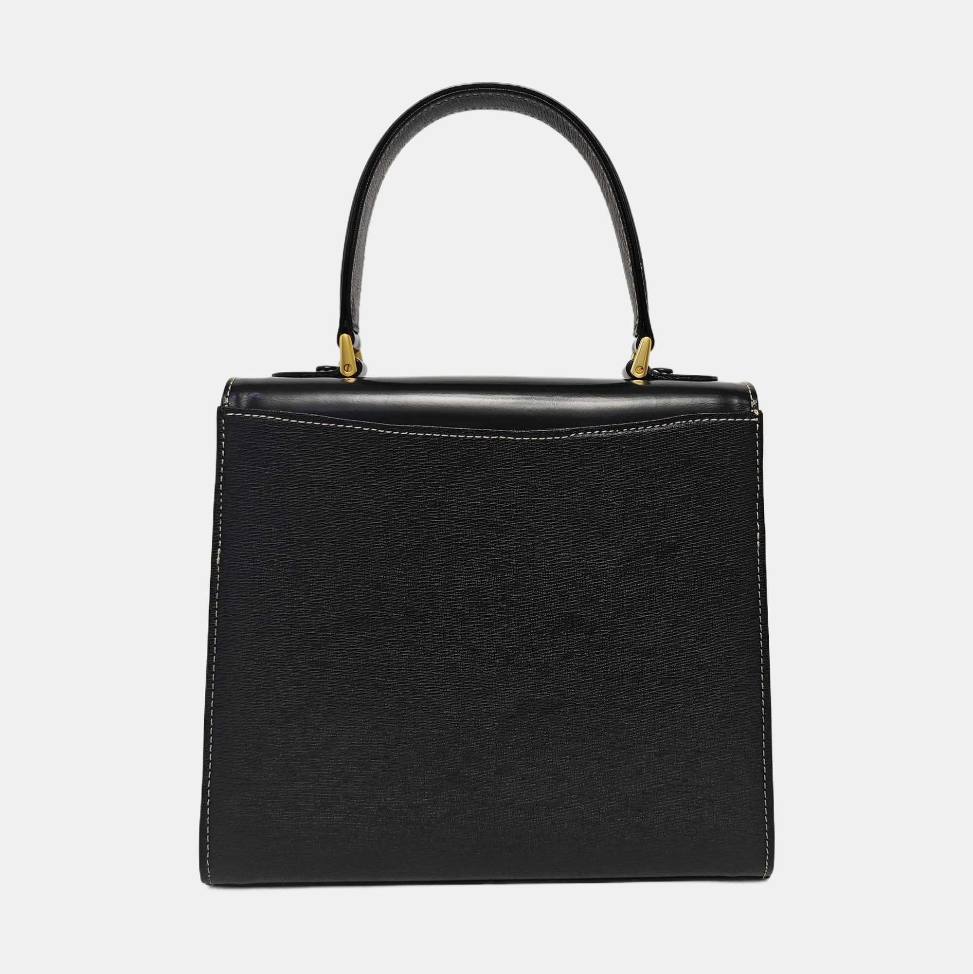Calfskin Top Handle Bag Black