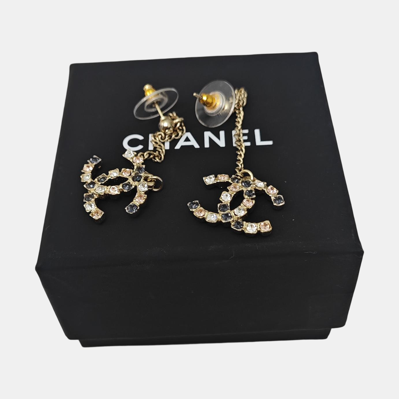 CC Logo Metal Gold Stud Earrings