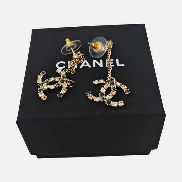 CC Logo Metal Gold Stud Earrings