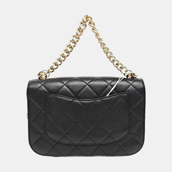 Quilted Grained Calfskin Shoulder Bag Black