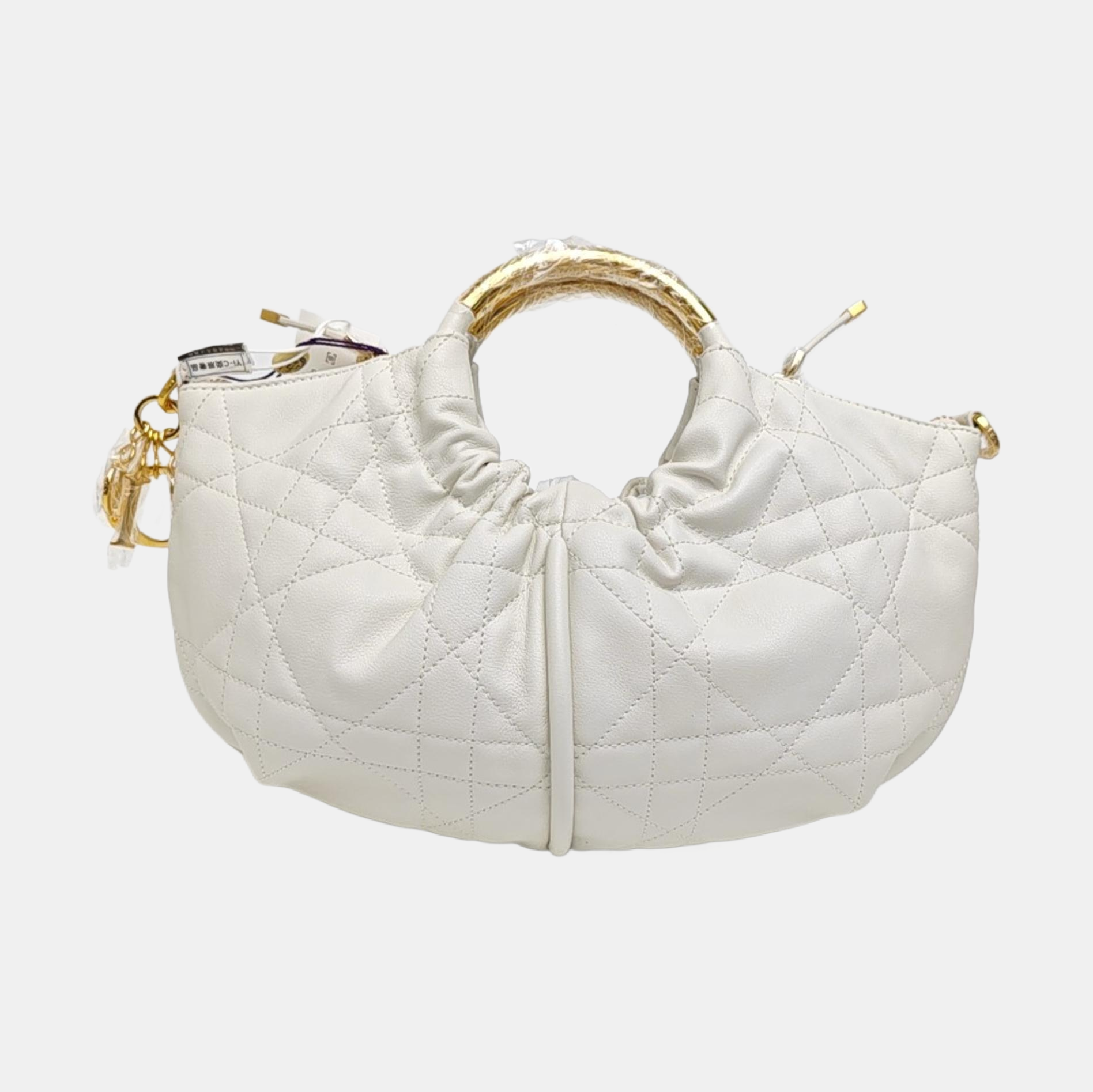 Cannage Calfskin Shoulder Bag White