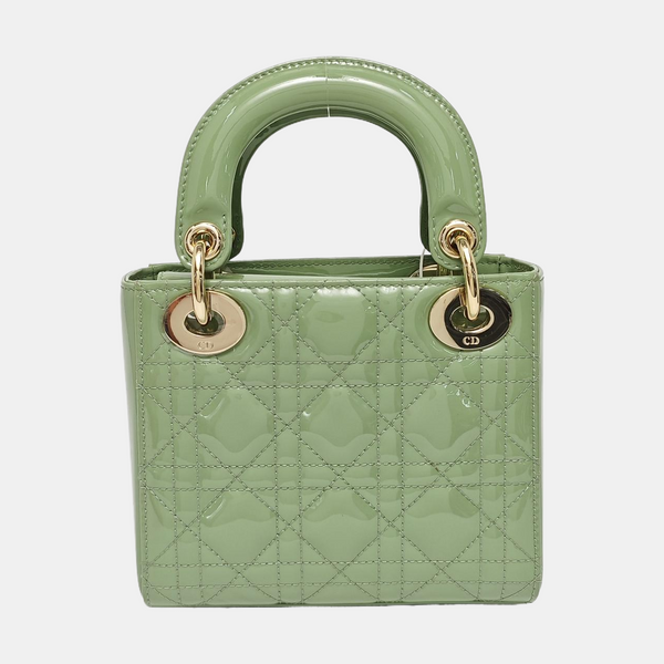 Lady Dior Mini Cannage Patent Leather Green
