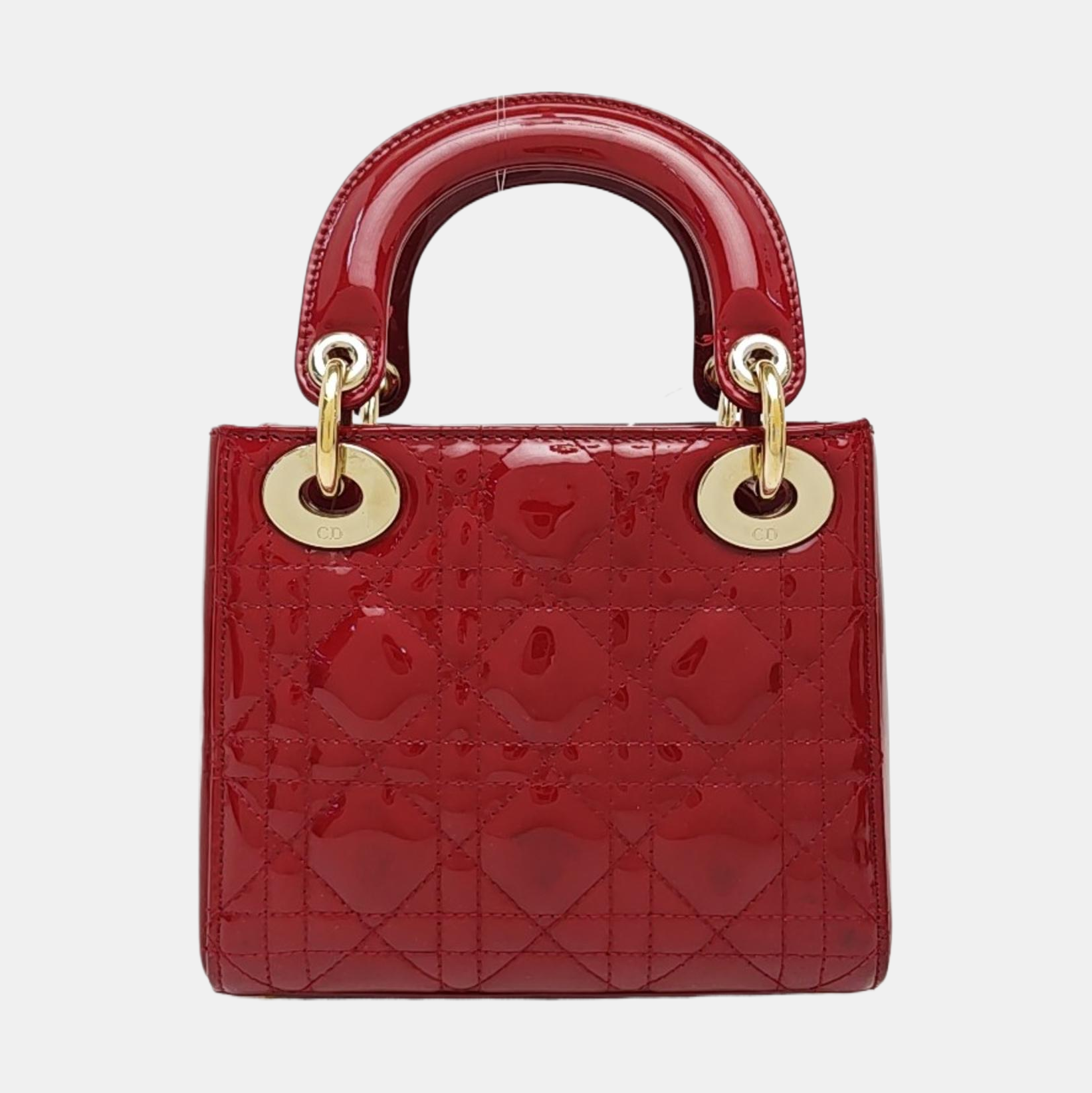 Lady Dior Mini Cannage Patent Calfskin Red