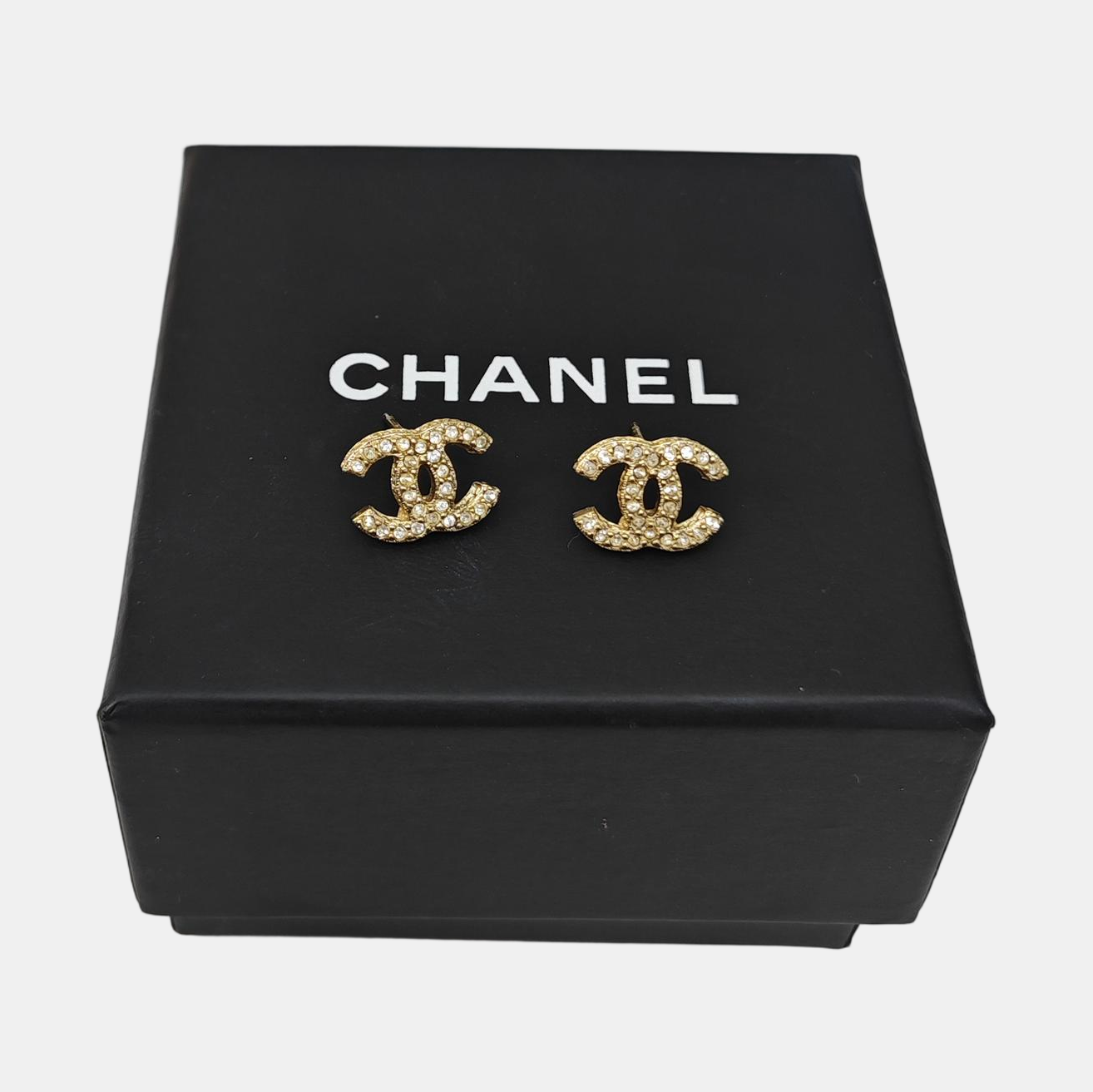 CC Logo Metal Gold Stud Earrings