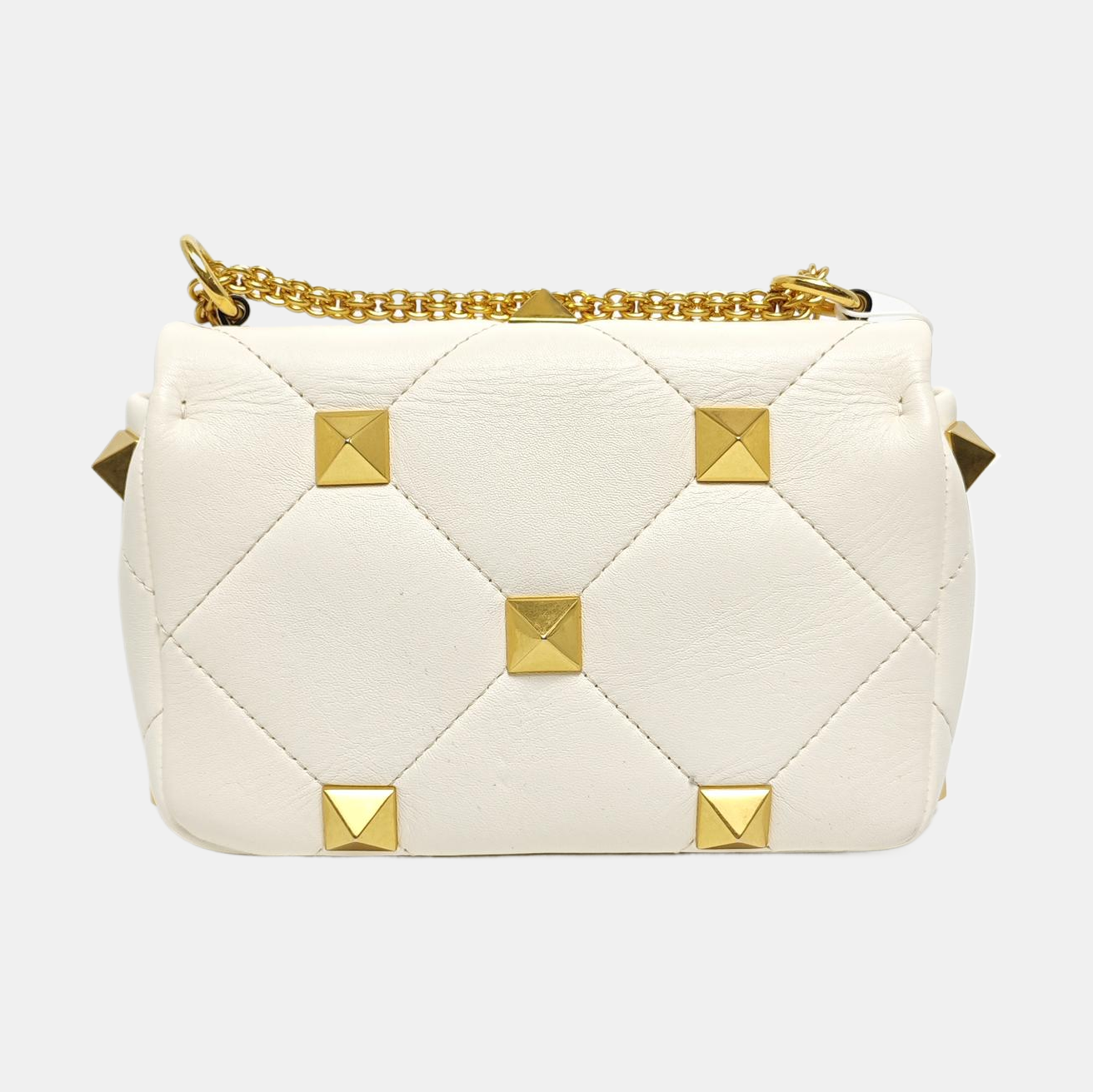 Roman Stud Small Quilted Lambskin White