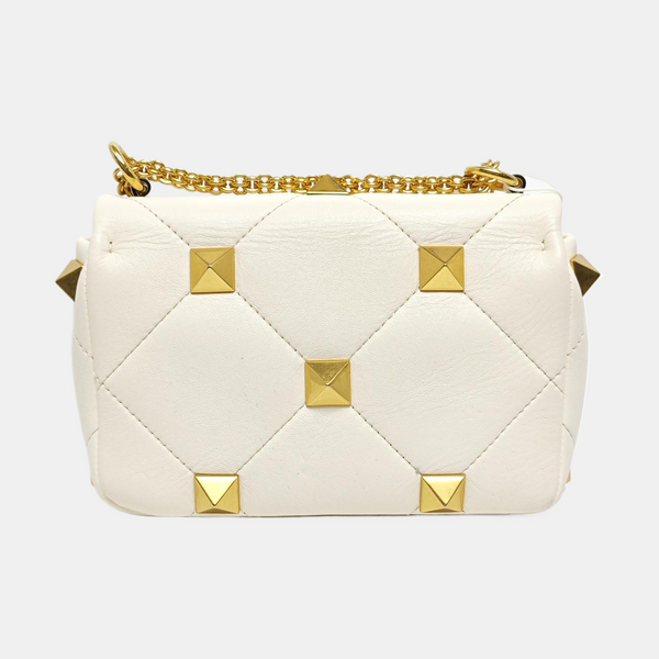 Roman Stud Small Quilted Lambskin White