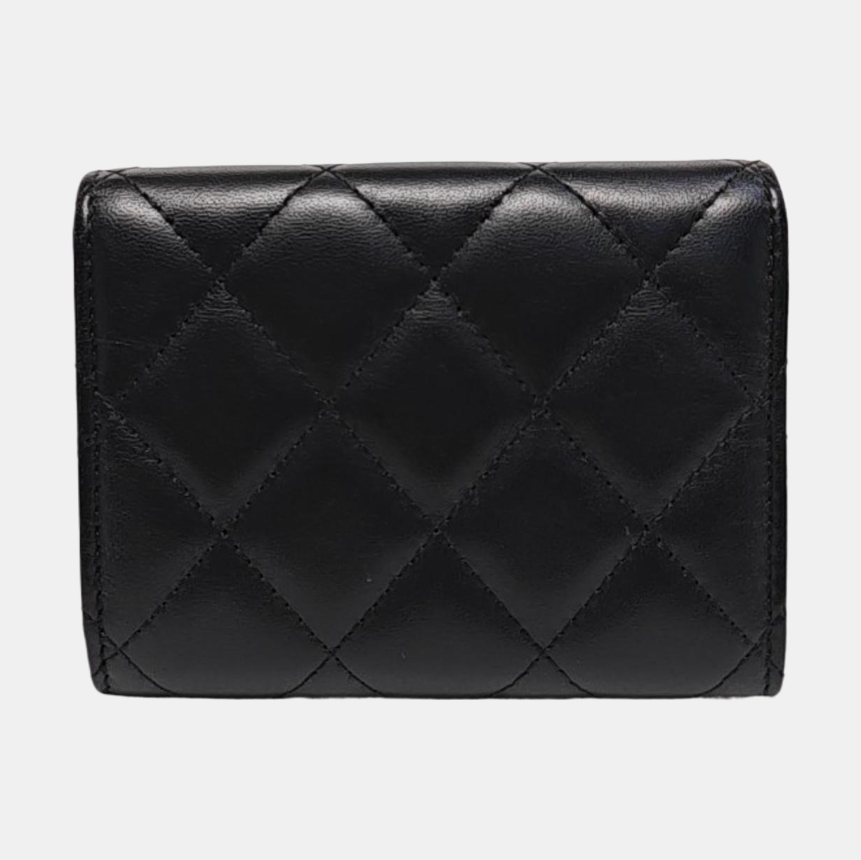 Quilted Lambskin Card Holder Black