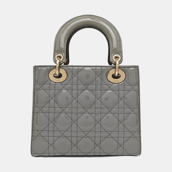 Lady Dior Small Cannage Patent Leather Gray