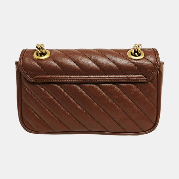 GG Marmont Small Quilted Calfskin Brown