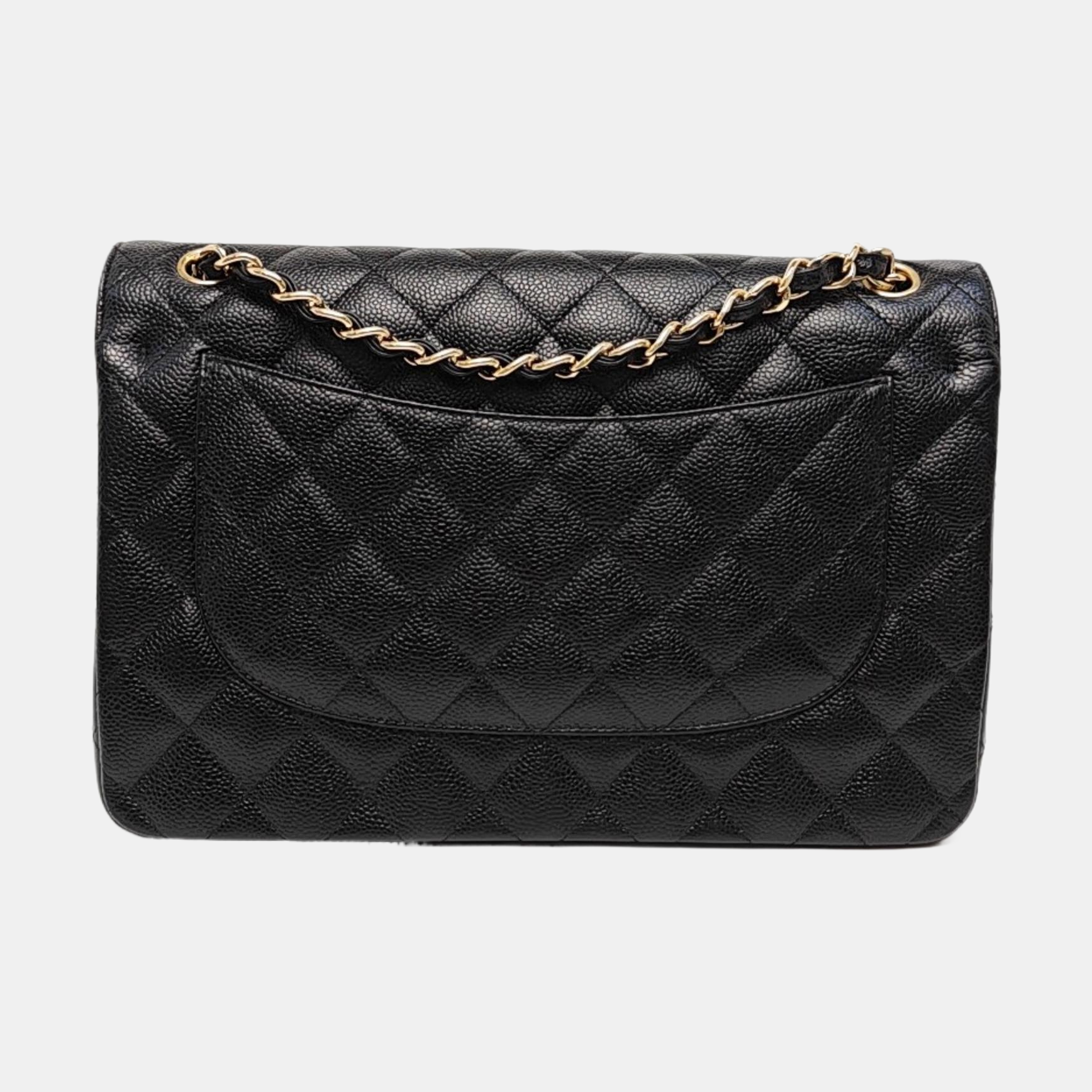 CLASSIC FLAP Jumbo Quilted Grained Calfskin Black