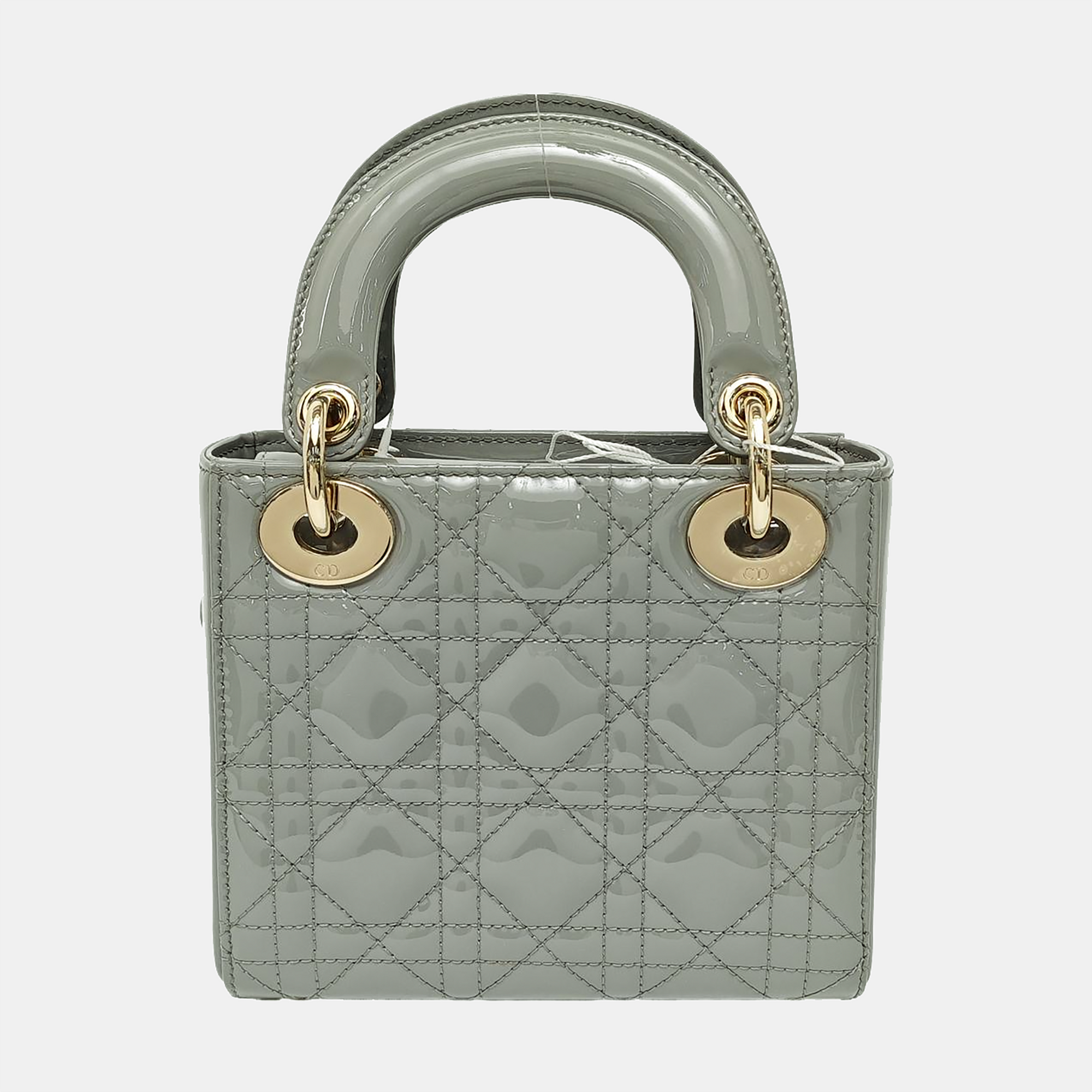 Authenticated pre-owned  Lady Dior Mini Quilted Patent Leather Grey - Tote Bag at Looply