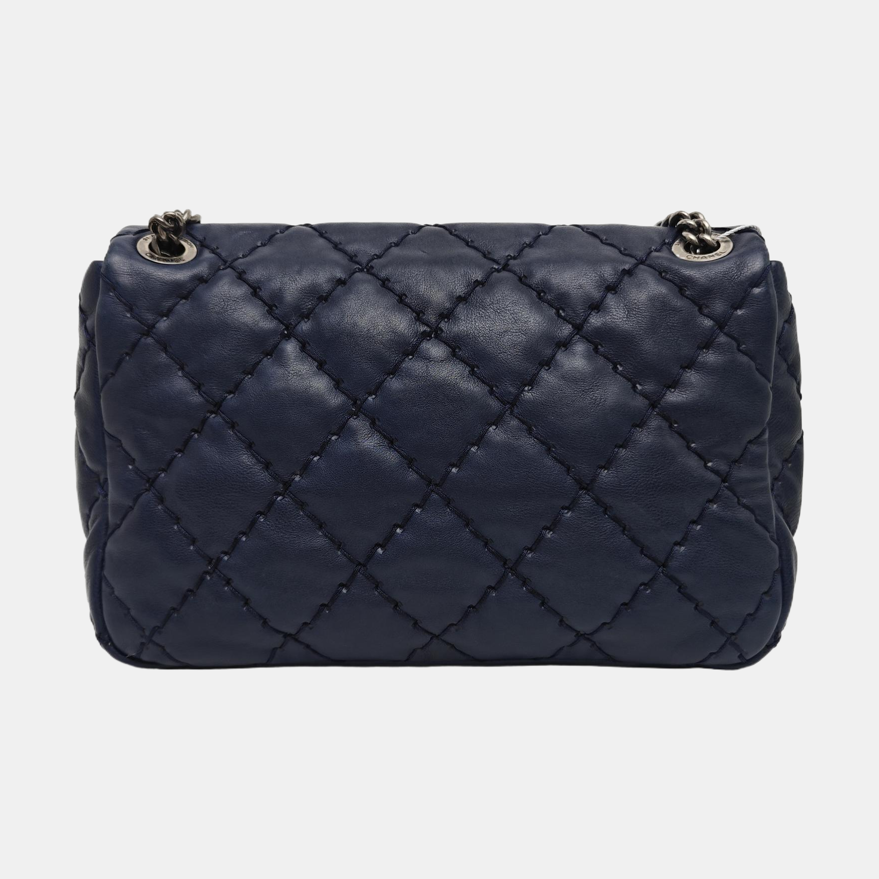 Quilted Calfskin Shoulder Bag Blue