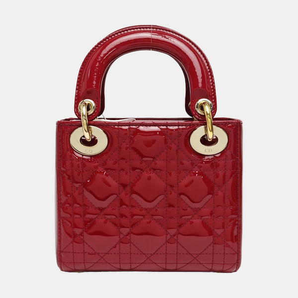 Lady Dior Mini Cannage Patent Calfskin Red
