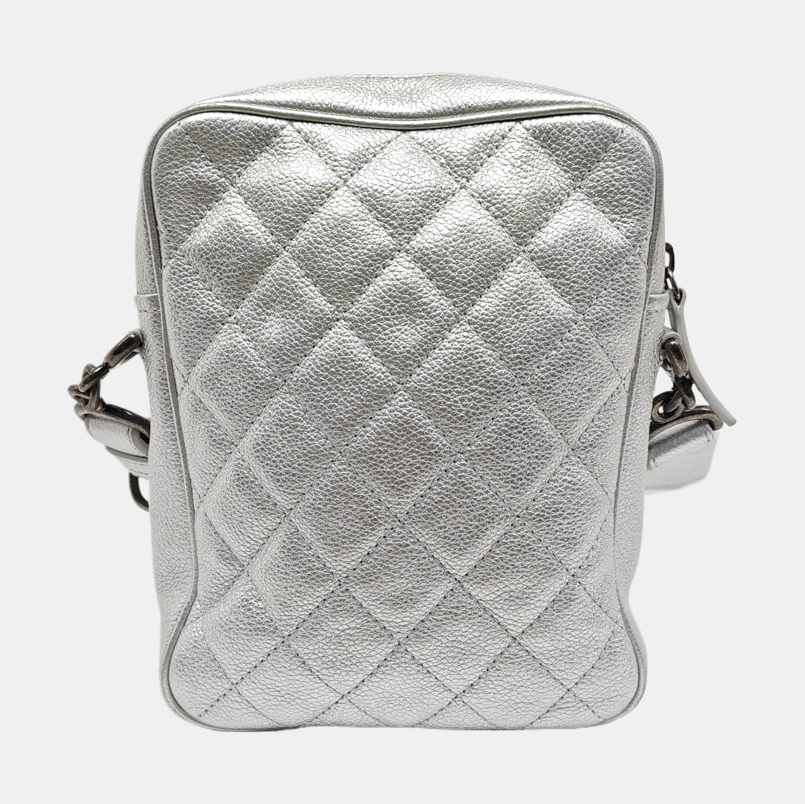 Quilted Grained Calfskin Shoulder Bag Silver