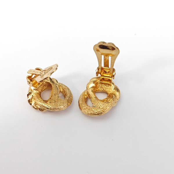 Twist Round Metal Gold Clip On Earrings