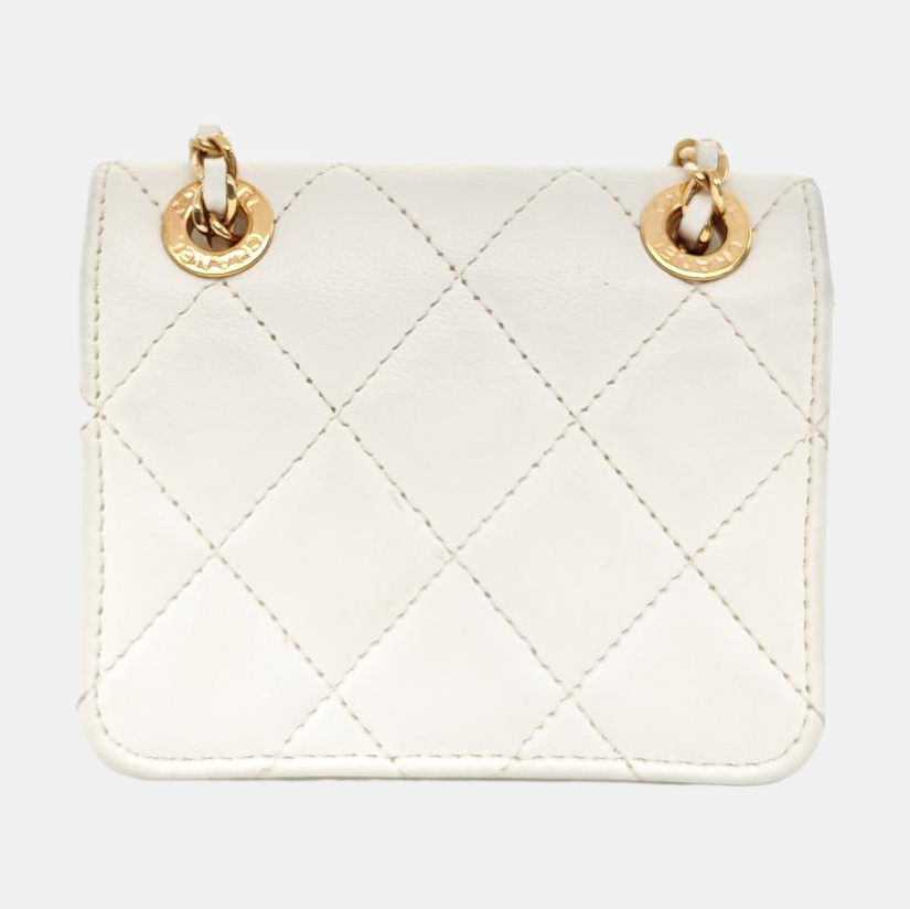 Quilted Lambskin Shoulder Bag White
