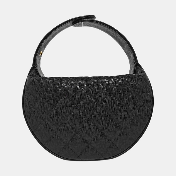 Quilted Grained Calfskin Top Handle Bag Black