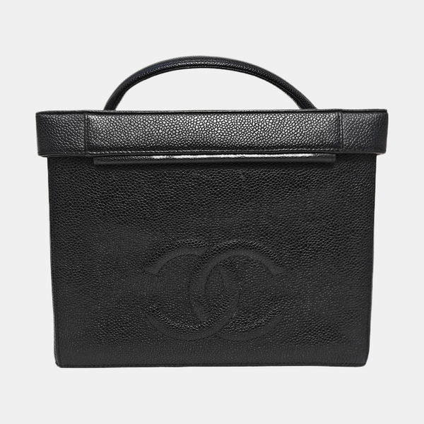 VINTAGE COSMETIC BAGS Grained Calfskin Black