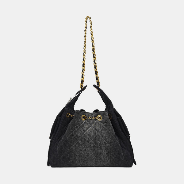 CHANEL 25 Small Quilted Denim Black