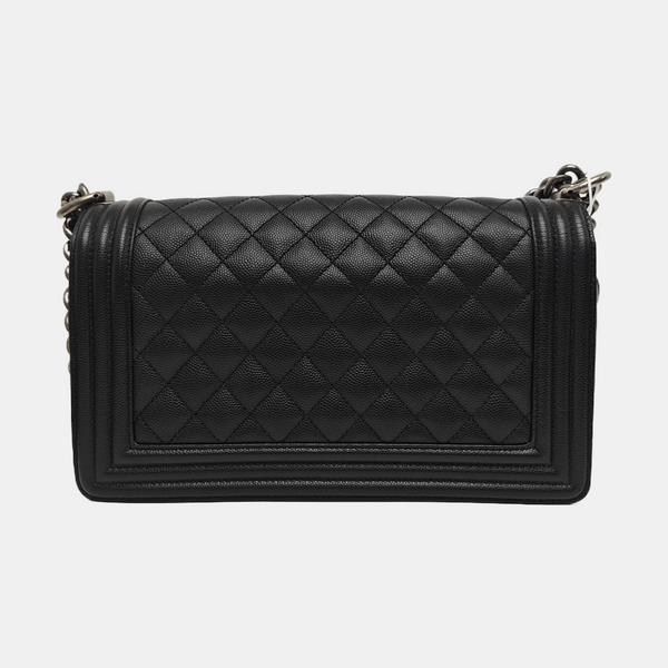 BOY CHANEL Medium Quilted Grained Calfskin Black