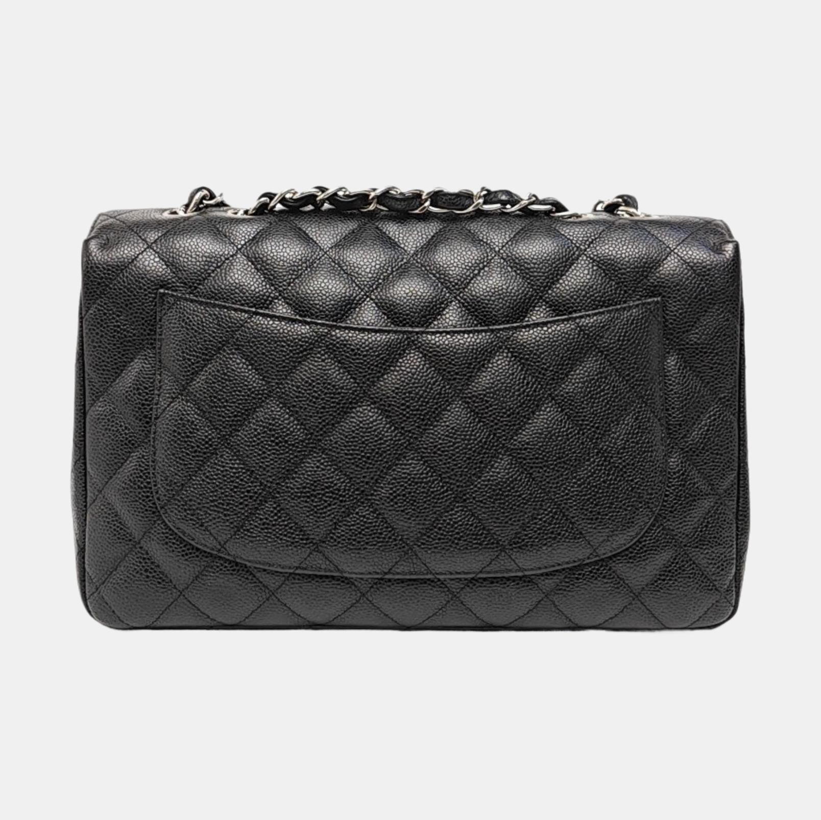 Quilted Grained Calfskin Shoulder Bag Large Black